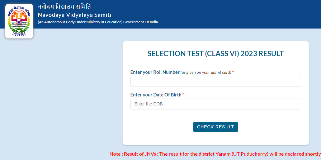 Navodaya JNV Result Class 6 2023 Out Check JNV Result 2023 Class 6